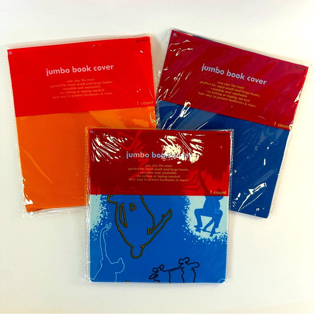 Y2K Set of 3 Stretchy Reusable Jumbo Book Covers Skate Blue Orange One Size 2006